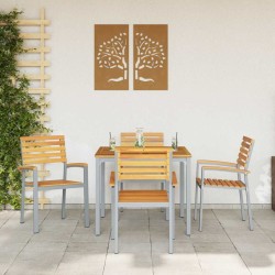 Ensemble de 4 chaises de jardin en Gris Bois Acacia et Acier 