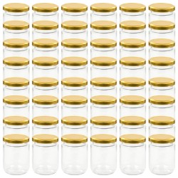 48 pcs Pots à confiture avec couvercle doré Verre 230 ml 