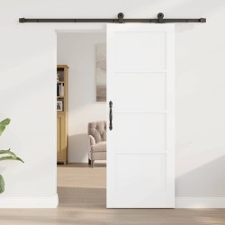 Porte coulissante avec kit de quincaillerie blanche 73,5x198,5 cm en pin massif 