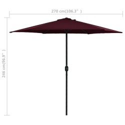 Parasol de jardin et mât en aluminium 270x246 cm rouge bordeaux 