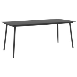 Table à manger de jardin Noir 190x90x74 cm Acier et verre 