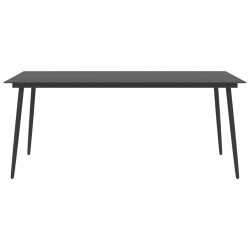 Table à manger de jardin Noir 190x90x74 cm Acier et verre 