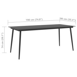 Table à manger de jardin Noir 190x90x74 cm Acier et verre 