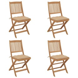 Chaises pliables de jardin lot de 4 avec coussins Bois d'acacia 