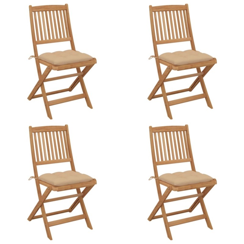 Chaises pliables de jardin lot de 4 avec coussins Bois d'acacia 
