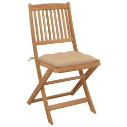Chaises pliables de jardin lot de 4 avec coussins Bois d'acacia 