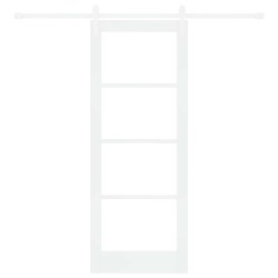 Porte Coulissante avec Kit Quincaillerie 'ORKDAL'Bois Massif et Verre Blanc 78x202x4 cm 