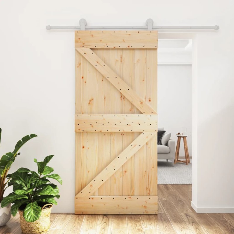 Porte coulissante et kit de quincaillerie 95x210 cm pin massif 