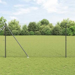 Clôture en Fil Soudé avec 13 Piquets Grise 1,5x25 m Acier 