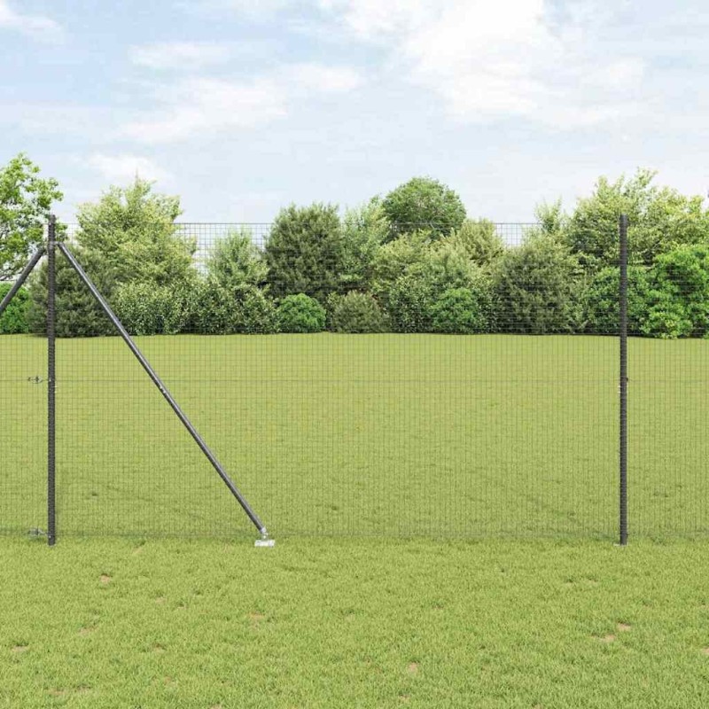Clôture en Fil Soudé avec 13 Piquets Grise 1,5x25 m Acier 