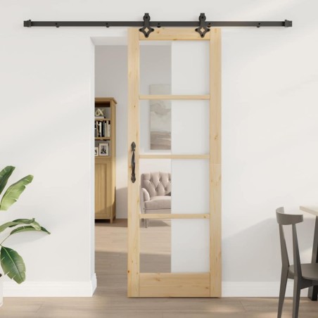 Porte Coulissante avec Quincaillerie 73,5x211 cm Bois de Pin Massif 