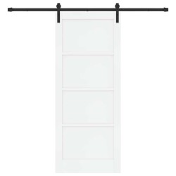 Porte Coulissante avec Kit de Matériel Blanche 86x211 cm En Bois de Pin Massif 