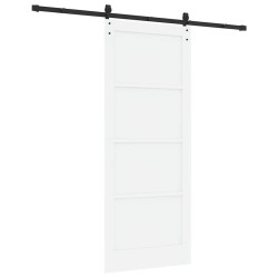 Porte Coulissante avec Kit de Matériel Blanche 86x211 cm En Bois de Pin Massif 