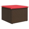 Pouf de jardin avec coussin Marron 55x55x37 cm en poly rotin 