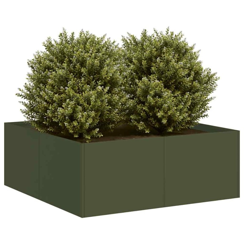 Jardinière vert olive 80x80x30 cm acier 