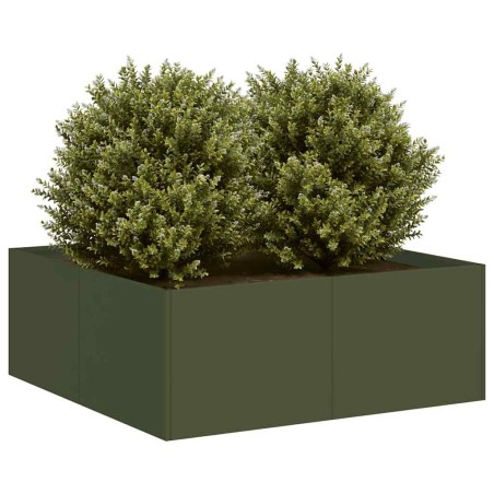 Jardinière vert olive 80x80x30 cm acier 