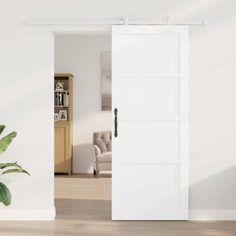 Porte coulissante avec quincaillerie 'ORKDAL'en bois massif de pin Blanche 