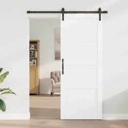 Porte Coulissante avec Ensemble de Quincaillerie Blanche 83x211 cm Bois de Pin Massif 