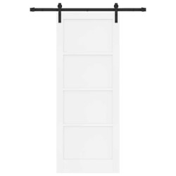 Porte Coulissante avec Ensemble de Quincaillerie Blanche 83x211 cm Bois de Pin Massif 