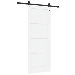 Porte Coulissante avec Ensemble de Quincaillerie Blanche 83x211 cm Bois de Pin Massif 