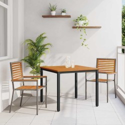 Ensemble de salle à manger de jardin 3 pièces en poly rattan gris et bois d'acacia 