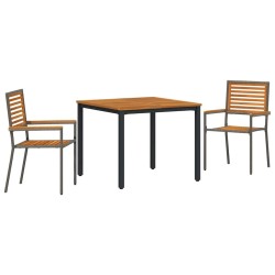 Ensemble de salle à manger de jardin 3 pièces en poly rattan gris et bois d'acacia 