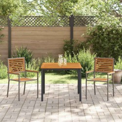 Ensemble de salle à manger de jardin 3 pièces en poly rattan gris et bois d'acacia 