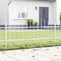 Clôture de jardin en blanc, sommet arrondi, 8,5 x 0,75 m en acier. 