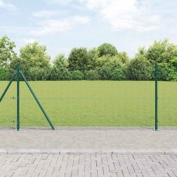 Clôture en fil soudé avec 13 poteaux flangés verts 1x50 m en acier 