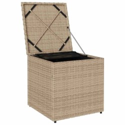 Boîte de Rangement Beige et crème Effet rotin, coussin en polyester 