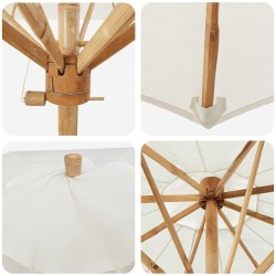 Parasol de jardin crème et blanc 180 x 230 cm en bambou 