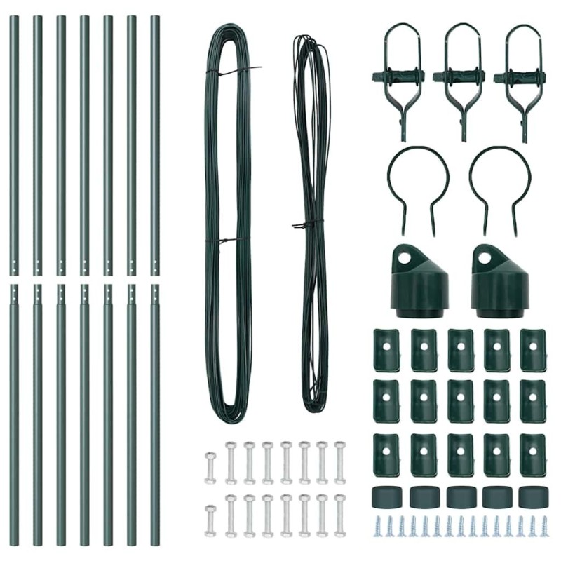 Set de poteaux de clôture 7 pcs Vert Ø32mm 160 cm Métal 