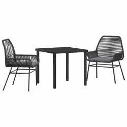 Ensemble de Salle à Manger de Jardin 3 Pièces Avec Coussins Noirs en Poly Rattan 