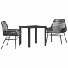 Ensemble de Salle à Manger de Jardin 3 Pièces Avec Coussins Noirs en Poly Rattan 