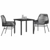 Ensemble de Salle à Manger de Jardin 3 Pièces Avec Coussins Noirs en Poly Rattan 