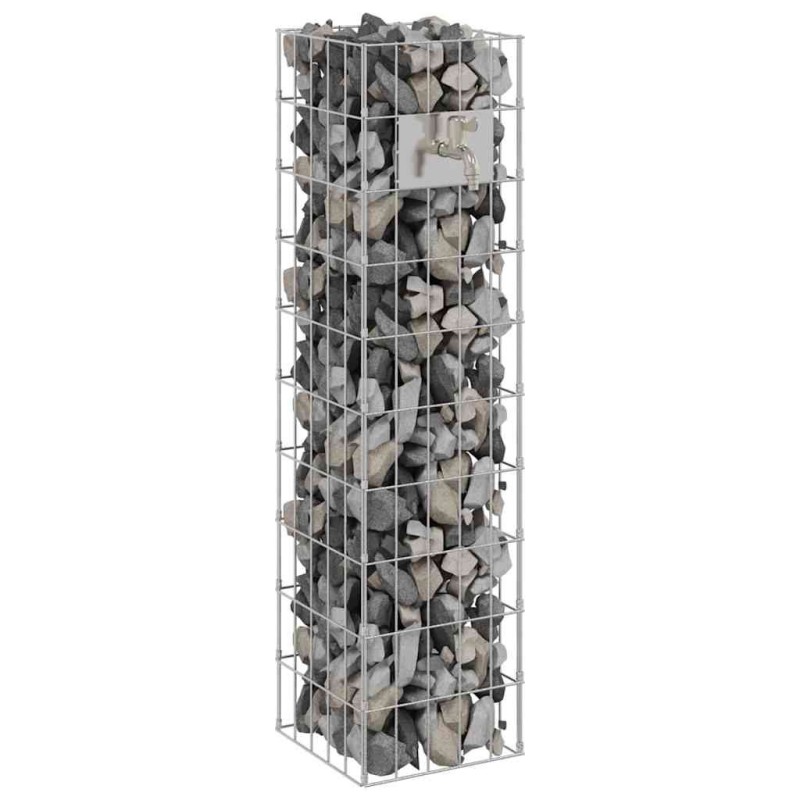 Colonne Gabion avec Robinet d'Eau 100x25x25 cm Acier Inoxydable 304 