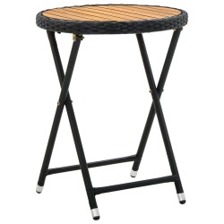 Table à thé Noir 60 cm Résine tressée et bois d'acacia solide 