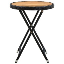 Table à thé Noir 60 cm Résine tressée et bois d'acacia solide 