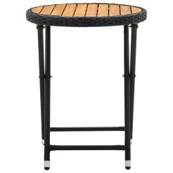 Table à thé Noir 60 cm Résine tressée et bois d'acacia solide 