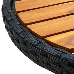 Table à thé Noir 60 cm Résine tressée et bois d'acacia solide 
