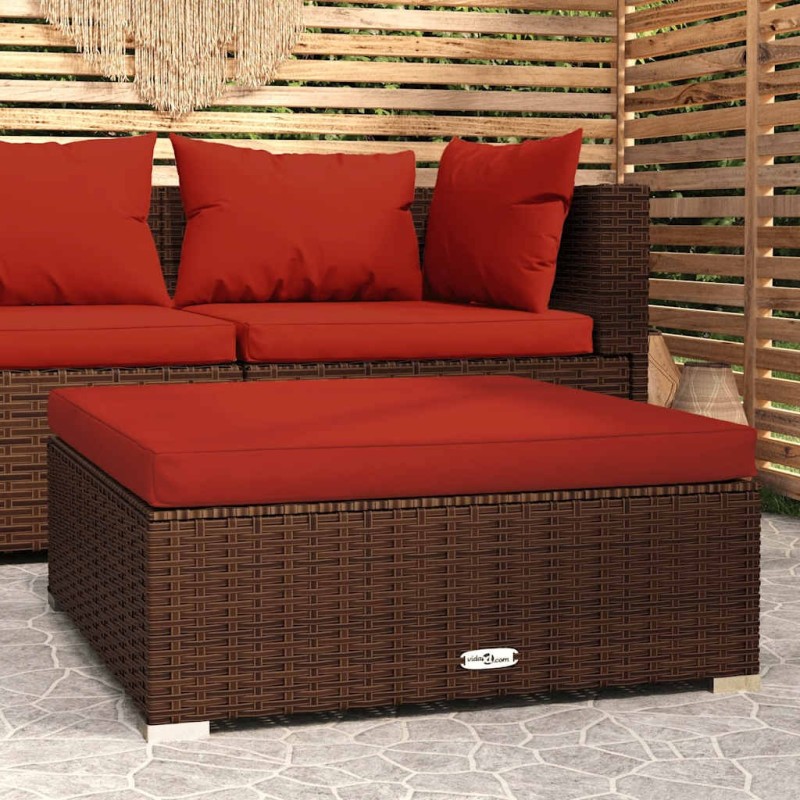 Repose-pied de jardin et coussin Marron 70x70x30 cm Poly rotin 