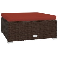 Repose-pied de jardin et coussin Marron 70x70x30 cm Poly rotin 