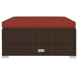 Repose-pied de jardin et coussin Marron 70x70x30 cm Poly rotin 