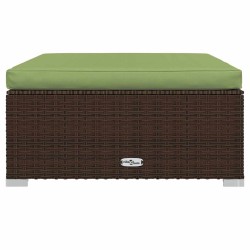 Repose-pied de jardin et coussin Marron 70x70x30 cm Poly rotin 