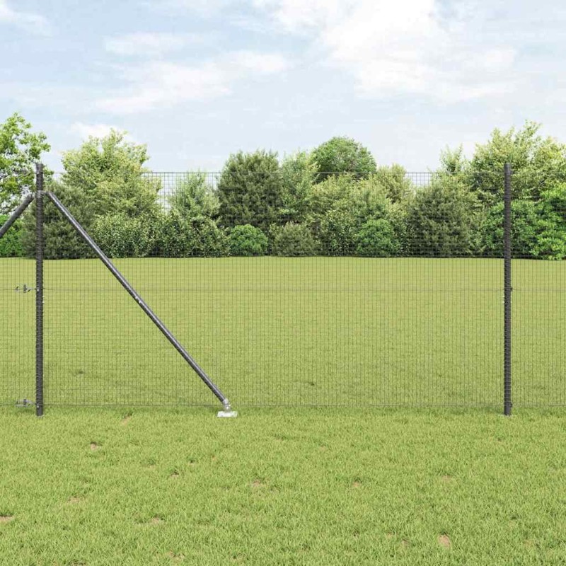 Clôture en fil soudé avec 13 piquets grises 1.2x25 m en acier 