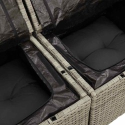 Ensemble de Canapés de Jardin 3 Pièces avec Coussins Gris Clair Rattan Poly 