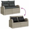 Ensemble de Canapés de Jardin 3 Pièces avec Coussins Gris Clair Rattan Poly 