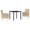 Ensemble de Dîner de Jardin 3 Pièces avec Coussins Beige en Poly Rattan. 