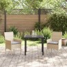 Ensemble de Dîner de Jardin 3 Pièces avec Coussins Beige en Poly Rattan. 