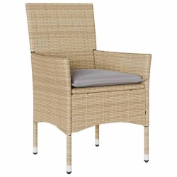 Ensemble de Dîner de Jardin 3 Pièces avec Coussins Beige en Poly Rattan. 